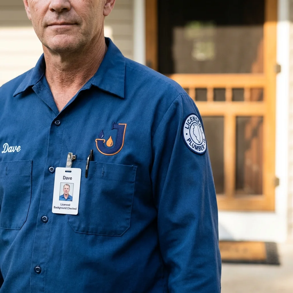 Licensed plumber showing ID badge in Friend, NE
