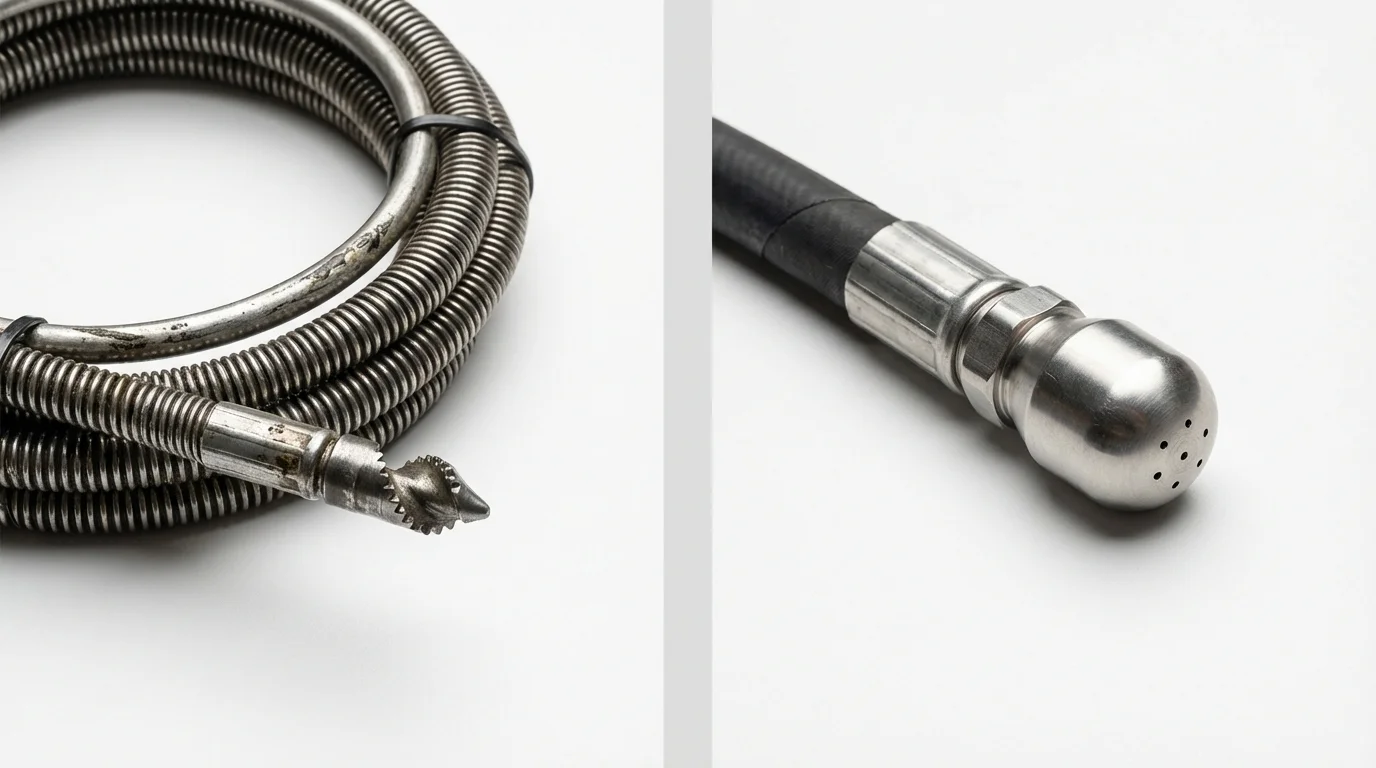 Drain snake cable and hydro jetting nozzle used for drain cleaning in Friend, NE