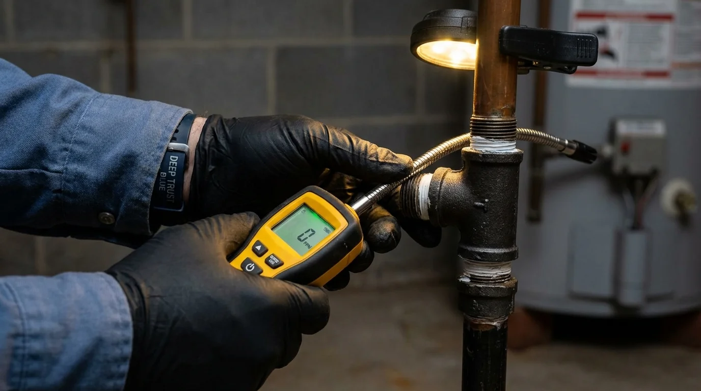 Gas leak detection with electronic sniffer by Johns Plumbing LLC in Friend
