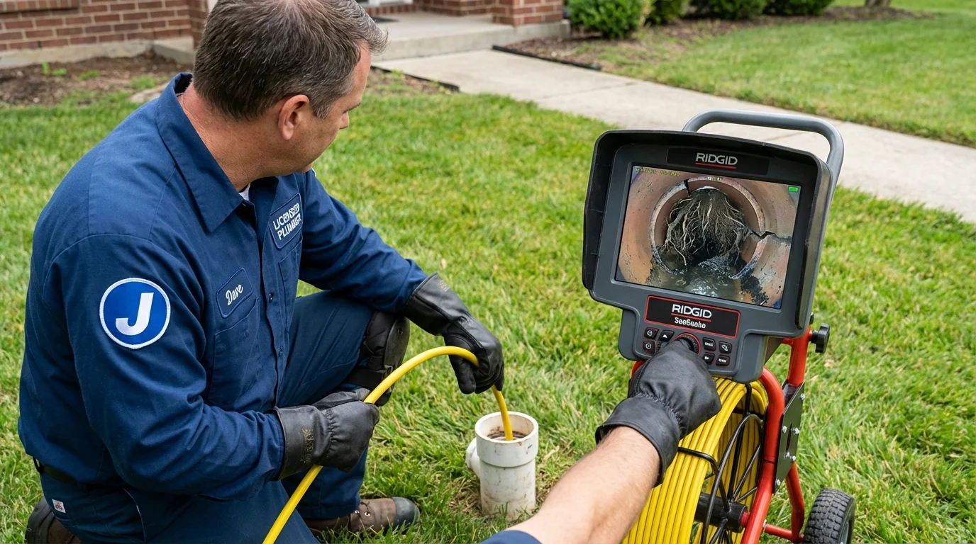 Sewer camera inspection being performed by Johns Plumbing LLC in Friend