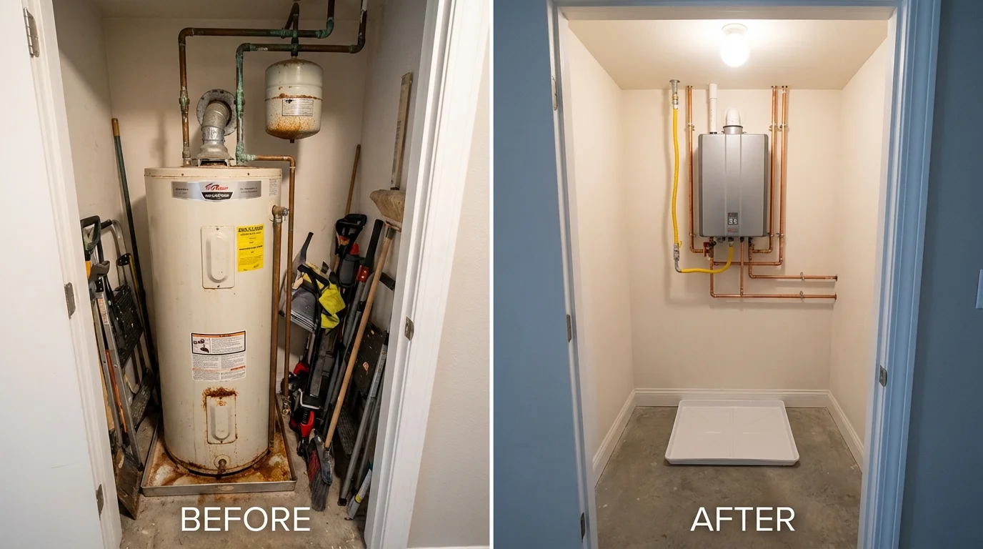 Tank water heater versus wall-mounted tankless unit comparison for Friend, NE homeowners