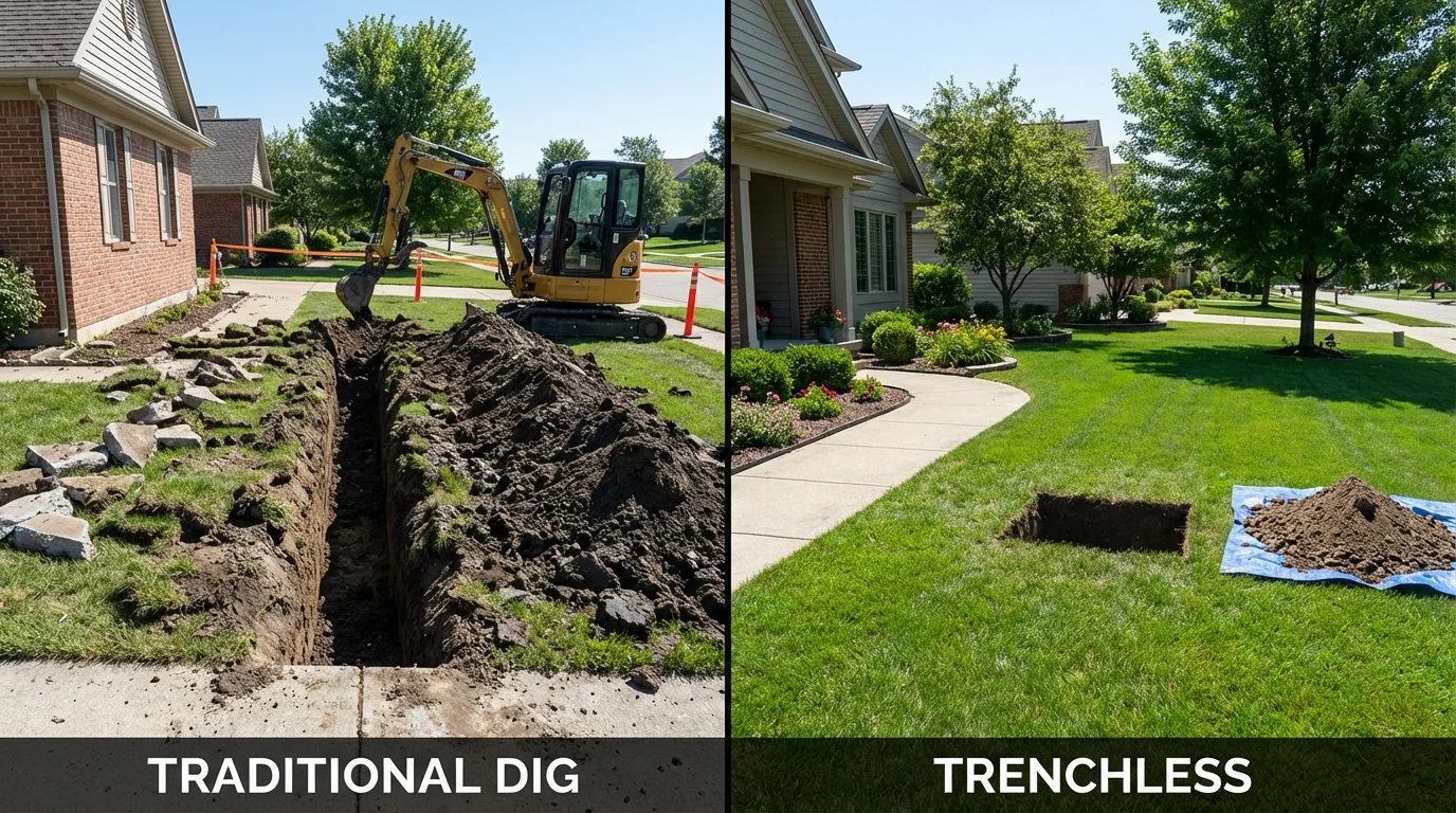Trenchless sewer repair with minimal yard damage versus traditional excavation in Friend, NE